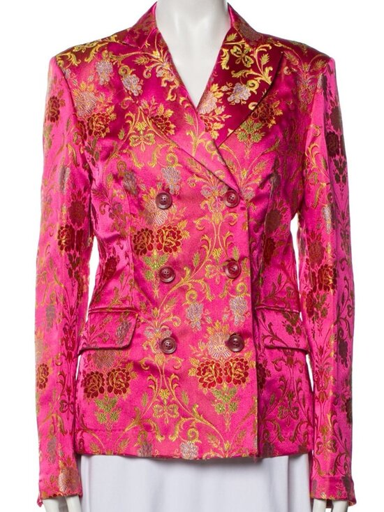 FEMME by Michele R Women's Floral Jacquard Brocade Blazer Pink Gold Italy - Picture 1 of 10